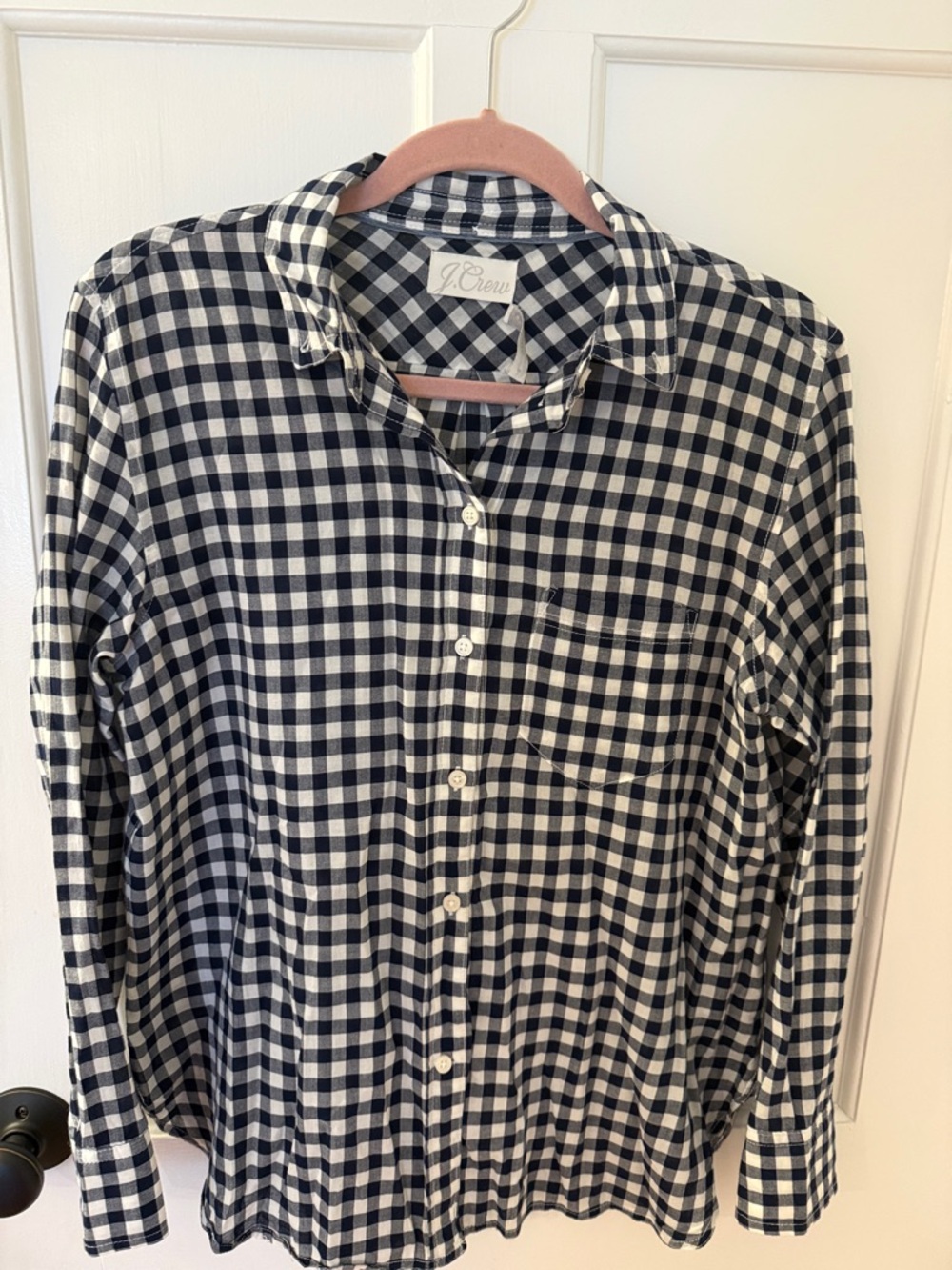 J. Crew Navy and White Gingham Button-Down Shirt